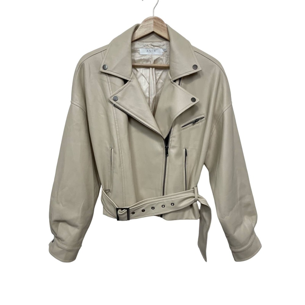 Astr the Label Cream Rubia Faux Leather Moto Jacket Womens Size Medium
